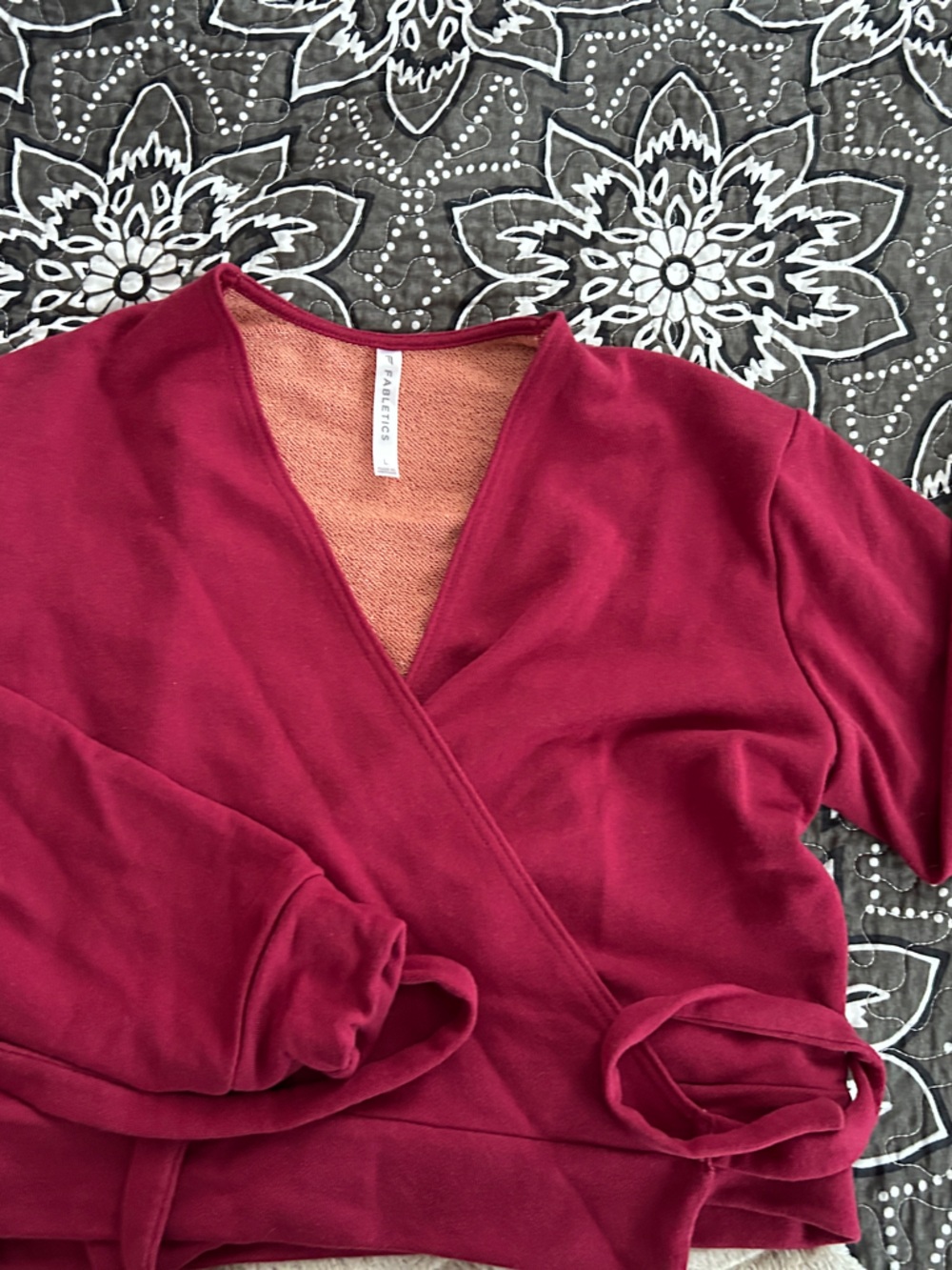 Fabletics  Maroon Wrap-Style Long Sleeve Top